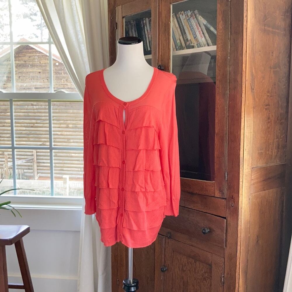 Talbots Peach Ruffled Cardigan, Size L